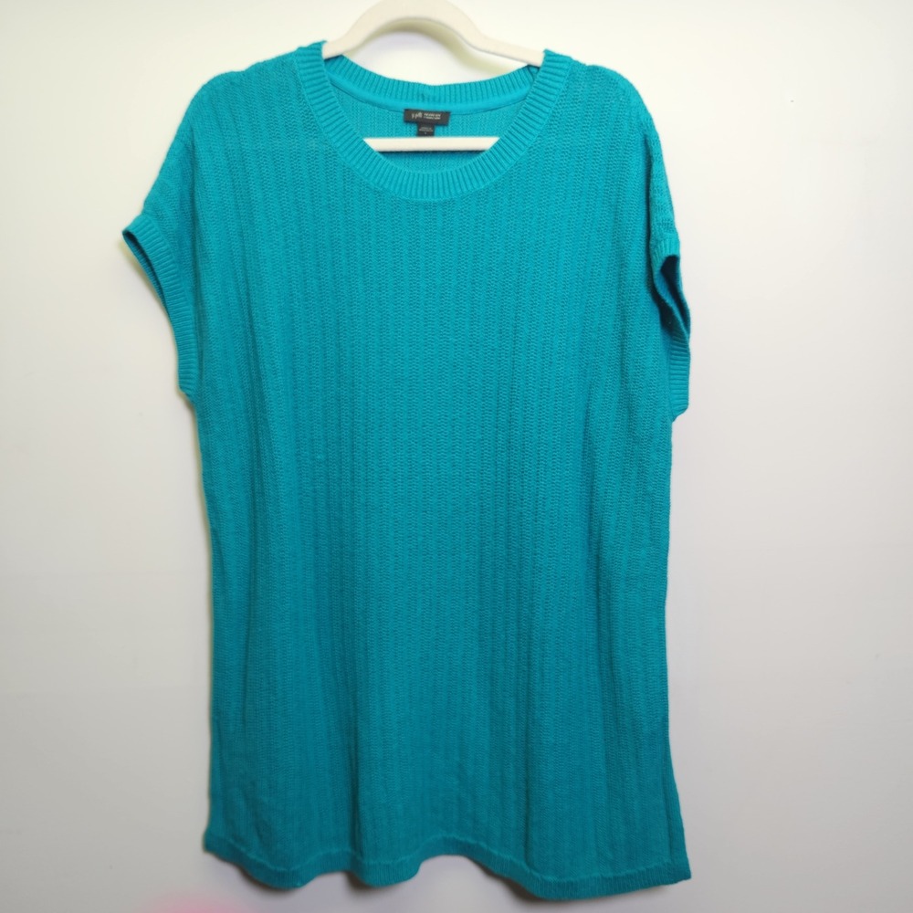 J. Jill Wearever Collection Tunic Sweater Lrg Cap Sleeve Cotton Blend Rib Knit